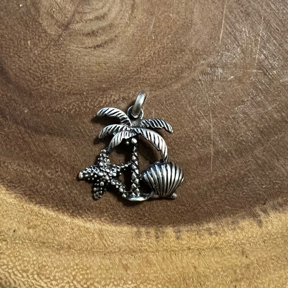 New Sterling Silver beach ocean palm tree shell starfish Pendant